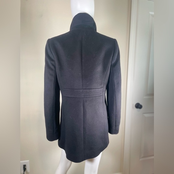 J. Crew Black 100% Wool Ruffle Button Front Winter Coat Sz 8 Jacket Peacoat boho - Picture 11 of 16